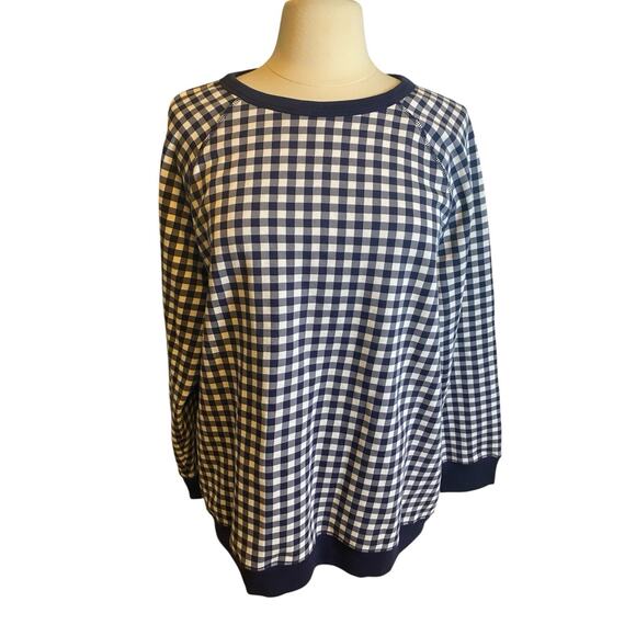 Draper James 1X Womens Natalie Sweatshirt Nassau Navy Gingham Classic Nautical - Picture 4 of 14